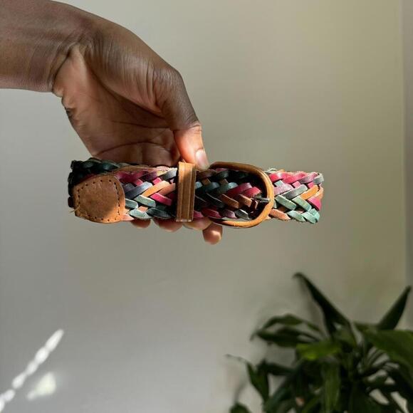 Accessories - Vintage Genuine Leather Boho Multicolor‎ Braided belt Size S petite